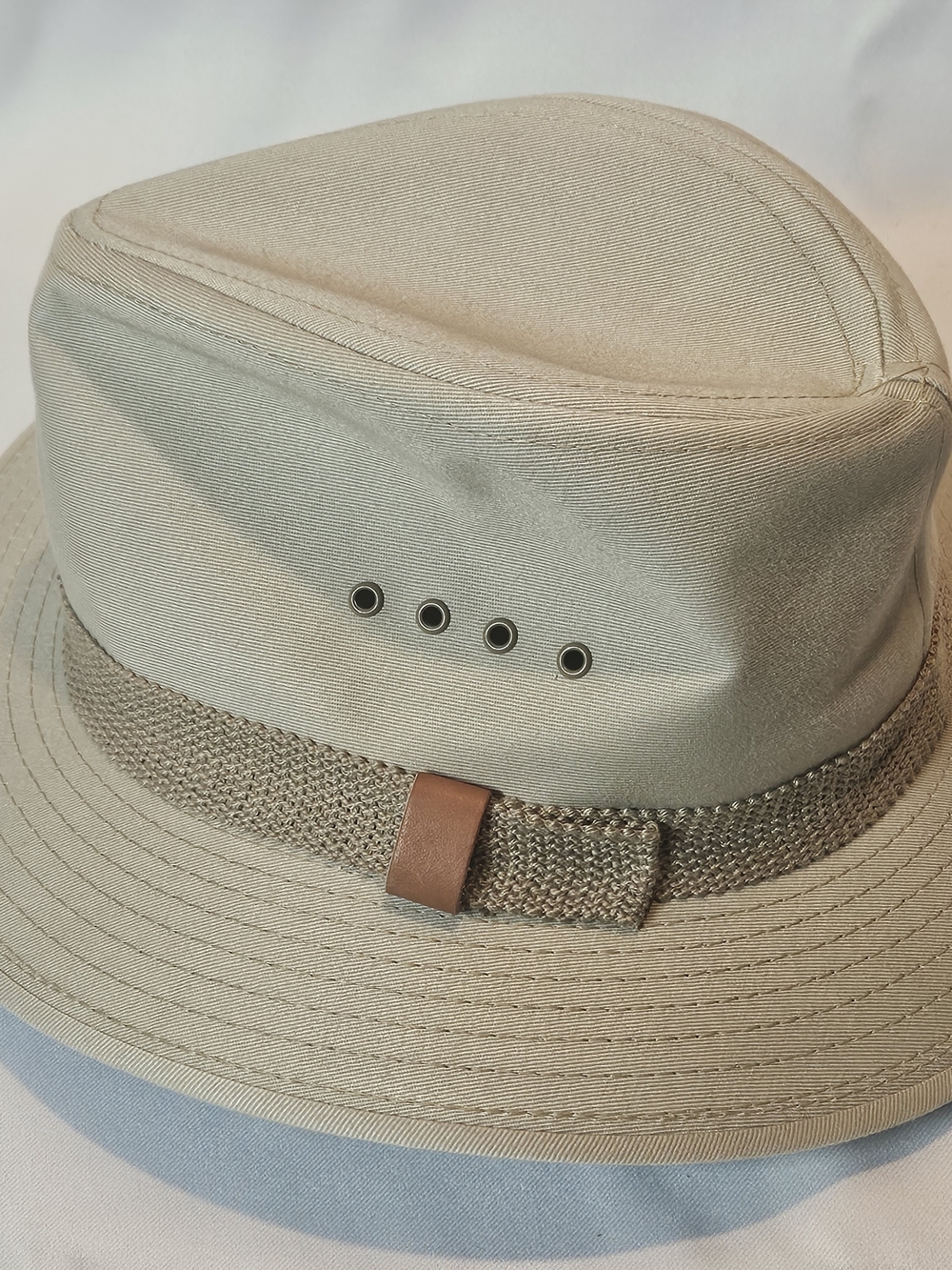 Men's Beige Safari Bucket Hat with Braided Band Size X Large Made In USA Vintage